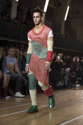 London: Vivienne Westwood Fashion Show Vivienne Westwood s runway at LFW Men s January 2017. A model walks the runway at the Vivienne Westwood show during London Fashion Week Men s collections at Seymour Leisure Centre. Dame Vivienne Isabel Westwood is a British fashion designer and businesswoman, largely responsible for bringing modern punk and new wave fashions into the mainstream. Westwood came to public notice when she made clothes for Malcolm McLaren s boutique in the King s Road, which became famous as SEX  AlbertoxPezzali