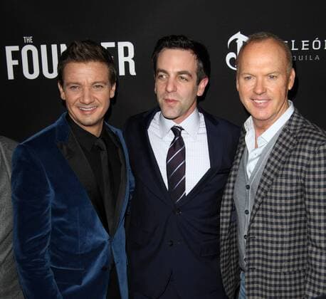 January 11, 2017 - Los Angeles, CA, United States - 11 January 2017 - Los Angeles, California - Jeremy Renner, B.J. Novak, Michael Keaton. The Founder Premiere held at the Cinerama Dome at the ArcLight Hollywood. Photo Credit: AdMedia Los Angeles United States - ZUMAa123 20170111_zaa_a123_003