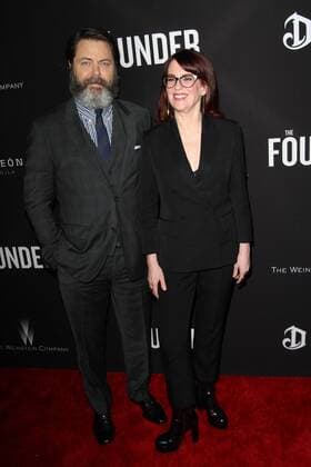 January 11, 2017 - Los Angeles, CA, United States - 11 January 2017 - Los Angeles, California - Nick Offerman with wife Megan Mullally. The Founder Premiere held at the Cinerama Dome at the ArcLight Hollywood. Photo Credit: AdMedia Los Angeles United States - ZUMAa123 20170111_zaa_a123_006