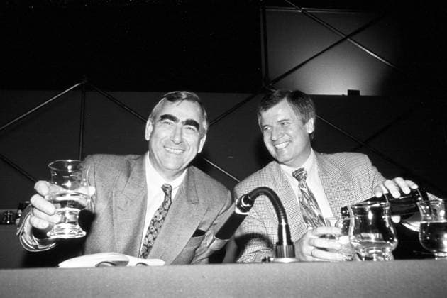 CSU Parteitag 1994 in München, Bundesminister der Finanzen Theo Waigel und Bundesminister für Gesundheit Horst Seehofer