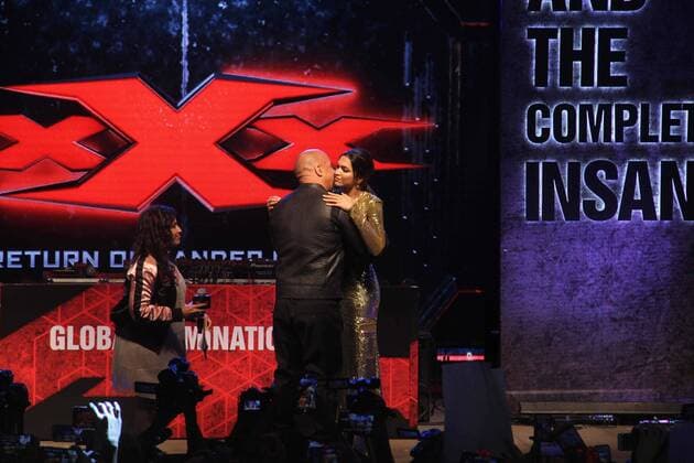 MUMBAI, INDIA - JANUARY 12: Hollywood actor Vin Diesel and Bollywood actor Deepika Padukone during a meet and greet with fans to promote the film xXx: Return of Xander Cage , on January 12, 2017 in Mumbai, India. . xXx: Return of Xander Cage is a 2017 American action film directed by D. J. Caruso and written by F. Scott Frazier. It stars Vin Diesel, Donnie Yen, Deepika Padukone, Kris Wu, Ruby Rose, Tony Jaa, Nina Dobrev, Toni Collette and Samuel L. Jackson. It is the third film in the xXx franchise and a sequel to both xXx (2002) and xXx: State of the Union (2005). (Photo by Pramod Thakur Hindustan Times ) Hollywood Actor Vin Diesel And Bollywood Actor Deepika Padukone Meet Fans In Mumbai