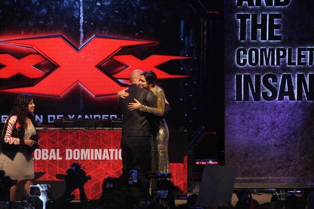 MUMBAI, INDIA - JANUARY 12: Hollywood actor Vin Diesel and Bollywood actor Deepika Padukone during a meet and greet with fans to promote the film xXx: Return of Xander Cage , on January 12, 2017 in Mumbai, India. . xXx: Return of Xander Cage is a 2017 American action film directed by D. J. Caruso and written by F. Scott Frazier. It stars Vin Diesel, Donnie Yen, Deepika Padukone, Kris Wu, Ruby Rose, Tony Jaa, Nina Dobrev, Toni Collette and Samuel L. Jackson. It is the third film in the xXx franchise and a sequel to both xXx (2002) and xXx: State of the Union (2005). (Photo by Pramod Thakur Hindustan Times ) Hollywood Actor Vin Diesel And Bollywood Actor Deepika Padukone Meet Fans In Mumbai