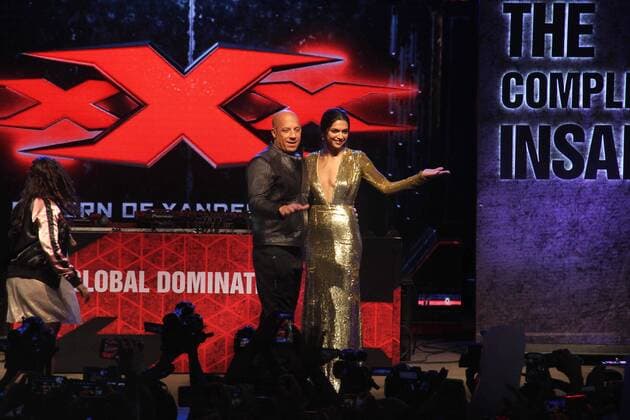 MUMBAI, INDIA - JANUARY 12: Hollywood actor Vin Diesel and Bollywood actor Deepika Padukone during a meet and greet with fans to promote the film xXx: Return of Xander Cage , on January 12, 2017 in Mumbai, India. . xXx: Return of Xander Cage is a 2017 American action film directed by D. J. Caruso and written by F. Scott Frazier. It stars Vin Diesel, Donnie Yen, Deepika Padukone, Kris Wu, Ruby Rose, Tony Jaa, Nina Dobrev, Toni Collette and Samuel L. Jackson. It is the third film in the xXx franchise and a sequel to both xXx (2002) and xXx: State of the Union (2005). (Photo by Pramod Thakur Hindustan Times ) Hollywood Actor Vin Diesel And Bollywood Actor Deepika Padukone Meet Fans In Mumbai