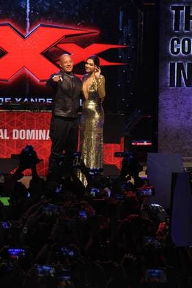 MUMBAI, INDIA - JANUARY 12: Hollywood actor Vin Diesel and Bollywood actor Deepika Padukone during a meet and greet with fans to promote the film xXx: Return of Xander Cage , on January 12, 2017 in Mumbai, India. . xXx: Return of Xander Cage is a 2017 American action film directed by D. J. Caruso and written by F. Scott Frazier. It stars Vin Diesel, Donnie Yen, Deepika Padukone, Kris Wu, Ruby Rose, Tony Jaa, Nina Dobrev, Toni Collette and Samuel L. Jackson. It is the third film in the xXx franchise and a sequel to both xXx (2002) and xXx: State of the Union (2005). (Photo by Pramod Thakur Hindustan Times ) Hollywood Actor Vin Diesel And Bollywood Actor Deepika Padukone Meet Fans In Mumbai