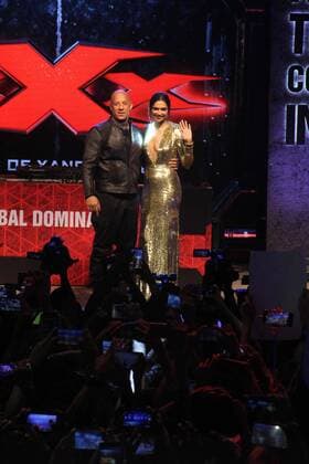 MUMBAI, INDIA - JANUARY 12: Hollywood actor Vin Diesel and Bollywood actor Deepika Padukone during a meet and greet with fans to promote the film xXx: Return of Xander Cage , on January 12, 2017 in Mumbai, India. . xXx: Return of Xander Cage is a 2017 American action film directed by D. J. Caruso and written by F. Scott Frazier. It stars Vin Diesel, Donnie Yen, Deepika Padukone, Kris Wu, Ruby Rose, Tony Jaa, Nina Dobrev, Toni Collette and Samuel L. Jackson. It is the third film in the xXx franchise and a sequel to both xXx (2002) and xXx: State of the Union (2005). (Photo by Pramod Thakur Hindustan Times ) Hollywood Actor Vin Diesel And Bollywood Actor Deepika Padukone Meet Fans In Mumbai
