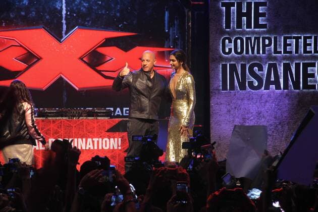 MUMBAI, INDIA - JANUARY 12: Hollywood actor Vin Diesel and Bollywood actor Deepika Padukone during a meet and greet with fans to promote the film xXx: Return of Xander Cage , on January 12, 2017 in Mumbai, India. . xXx: Return of Xander Cage is a 2017 American action film directed by D. J. Caruso and written by F. Scott Frazier. It stars Vin Diesel, Donnie Yen, Deepika Padukone, Kris Wu, Ruby Rose, Tony Jaa, Nina Dobrev, Toni Collette and Samuel L. Jackson. It is the third film in the xXx franchise and a sequel to both xXx (2002) and xXx: State of the Union (2005). (Photo by Pramod Thakur Hindustan Times ) Hollywood Actor Vin Diesel And Bollywood Actor Deepika Padukone Meet Fans In Mumbai