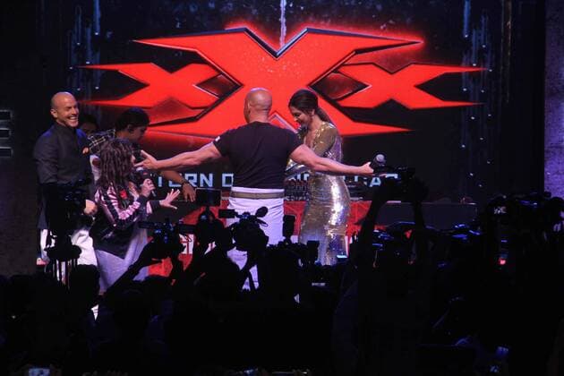MUMBAI, INDIA - JANUARY 12: Hollywood actor Vin Diesel and Bollywood actor Deepika Padukone during a meet and greet with fans to promote the film xXx: Return of Xander Cage , on January 12, 2017 in Mumbai, India. . xXx: Return of Xander Cage is a 2017 American action film directed by D. J. Caruso and written by F. Scott Frazier. It stars Vin Diesel, Donnie Yen, Deepika Padukone, Kris Wu, Ruby Rose, Tony Jaa, Nina Dobrev, Toni Collette and Samuel L. Jackson. It is the third film in the xXx franchise and a sequel to both xXx (2002) and xXx: State of the Union (2005). (Photo by Pramod Thakur Hindustan Times ) Hollywood Actor Vin Diesel And Bollywood Actor Deepika Padukone Meet Fans In Mumbai