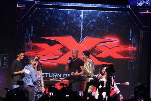 MUMBAI, INDIA - JANUARY 12: Hollywood actor Vin Diesel and Bollywood actor Deepika Padukone during a meet and greet with fans to promote the film xXx: Return of Xander Cage , on January 12, 2017 in Mumbai, India. . xXx: Return of Xander Cage is a 2017 American action film directed by D. J. Caruso and written by F. Scott Frazier. It stars Vin Diesel, Donnie Yen, Deepika Padukone, Kris Wu, Ruby Rose, Tony Jaa, Nina Dobrev, Toni Collette and Samuel L. Jackson. It is the third film in the xXx franchise and a sequel to both xXx (2002) and xXx: State of the Union (2005). (Photo by Pramod Thakur Hindustan Times ) Hollywood Actor Vin Diesel And Bollywood Actor Deepika Padukone Meet Fans In Mumbai