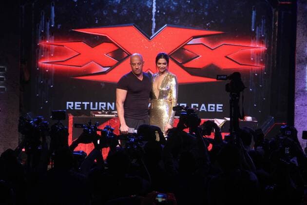MUMBAI, INDIA - JANUARY 12: Hollywood actor Vin Diesel and Bollywood actor Deepika Padukone during a meet and greet with fans to promote the film xXx: Return of Xander Cage , on January 12, 2017 in Mumbai, India. . xXx: Return of Xander Cage is a 2017 American action film directed by D. J. Caruso and written by F. Scott Frazier. It stars Vin Diesel, Donnie Yen, Deepika Padukone, Kris Wu, Ruby Rose, Tony Jaa, Nina Dobrev, Toni Collette and Samuel L. Jackson. It is the third film in the xXx franchise and a sequel to both xXx (2002) and xXx: State of the Union (2005). (Photo by Pramod Thakur Hindustan Times ) Hollywood Actor Vin Diesel And Bollywood Actor Deepika Padukone Meet Fans In Mumbai