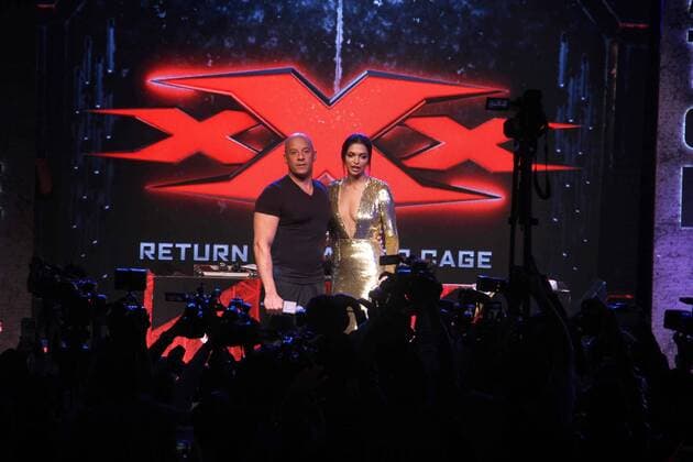 MUMBAI, INDIA - JANUARY 12: Hollywood actor Vin Diesel and Bollywood actor Deepika Padukone during a meet and greet with fans to promote the film xXx: Return of Xander Cage , on January 12, 2017 in Mumbai, India. . xXx: Return of Xander Cage is a 2017 American action film directed by D. J. Caruso and written by F. Scott Frazier. It stars Vin Diesel, Donnie Yen, Deepika Padukone, Kris Wu, Ruby Rose, Tony Jaa, Nina Dobrev, Toni Collette and Samuel L. Jackson. It is the third film in the xXx franchise and a sequel to both xXx (2002) and xXx: State of the Union (2005). (Photo by Pramod Thakur Hindustan Times ) Hollywood Actor Vin Diesel And Bollywood Actor Deepika Padukone Meet Fans In Mumbai
