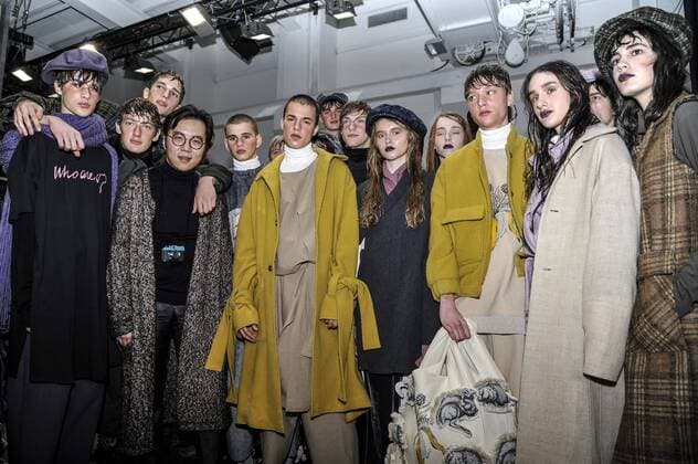 Italy: Miao Ran himself with models - Miaoran backstage at Milan Fashion week Models are seen on backstage of Miaoran show during Milan Men s Fashion Week Fall Winter.  GaetanoxPiazzolla