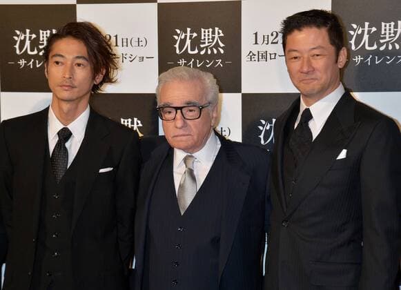 (L-R)Actor Yosuke Kubozuka, Director Martin Scorsese and actor Tadanobu Asano attend the Japan Premiere for the film Silence in Tokyo, Japan on January 17, 2017.  TKP2017011706 KEIZOxMORI