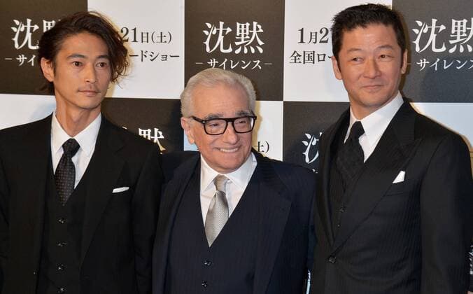 (L-R)Actor Yosuke Kubozuka, Director Martin Scorsese and actor Tadanobu Asano attend the Japan Premiere for the film Silence in Tokyo, Japan on January 17, 2017.  TKP2017011707 KEIZOxMORI