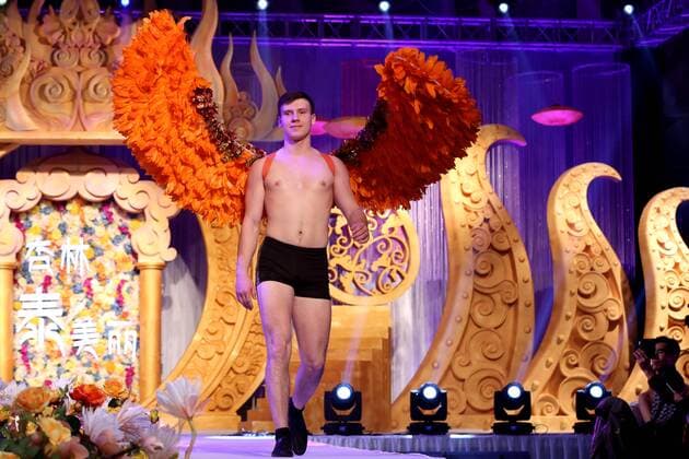 Shenyang, China - Shenyang, CHINA-January 14 2017: (EDITORIAL USE ONLY. CHINA OUT) ..A male model walks on the runway during a fake Victoria s Secret fashion show in Shenyang, northeast China s Liaoning Province. A plastic surgery hospital held the Victoria s Secret Fashion Show , hiring models to wear wings and lingerie during the show, which attracted many people. Shenyang China  - ZUMAs145 20170118_zaa_s145_024