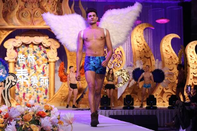 Shenyang, China - Shenyang, CHINA-January 14 2017: (EDITORIAL USE ONLY. CHINA OUT) ..A male model walks on the runway during a fake Victoria s Secret fashion show in Shenyang, northeast China s Liaoning Province. A plastic surgery hospital held the Victoria s Secret Fashion Show , hiring models to wear wings and lingerie during the show, which attracted many people. Shenyang China  - ZUMAs145 20170118_zaa_s145_012