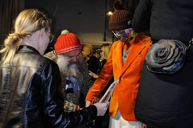France:Beirendonck backstage at PFW Walter van Beirendonck dressing a model. backstage, Paris man s fashion week.  GaetanoxPiazzolla