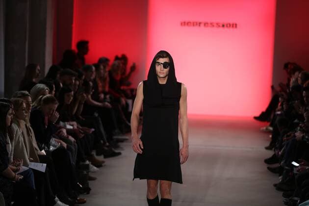 I VR Isabel Vollrath at the Fashion Week Berlin Depression showcases its latest Autumn Winter 2017 Collections in the Kaufhaus Jandorf in the Brunnenstrasse in Berlin-Mitte during the Mercedes-Benz Fashion Week Berlin Autumn Winter 2017 Collections. The photo shows models with the Depression collection on the catwalk.  SimonexKuhlmey