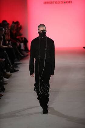 I VR Isabel Vollrath at the Fashion Week Berlin Depression showcases its latest Autumn Winter 2017 Collections in the Kaufhaus Jandorf in the Brunnenstrasse in Berlin-Mitte during the Mercedes-Benz Fashion Week Berlin Autumn Winter 2017 Collections. The photo shows models with the Depression collection on the catwalk.  SimonexKuhlmey