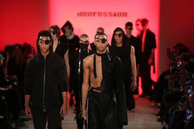 I VR Isabel Vollrath at the Fashion Week Berlin Depression showcases its latest Autumn Winter 2017 Collections in the Kaufhaus Jandorf in the Brunnenstrasse in Berlin-Mitte during the Mercedes-Benz Fashion Week Berlin Autumn Winter 2017 Collections. The photo shows models with the Depression collection on the catwalk.  SimonexKuhlmey