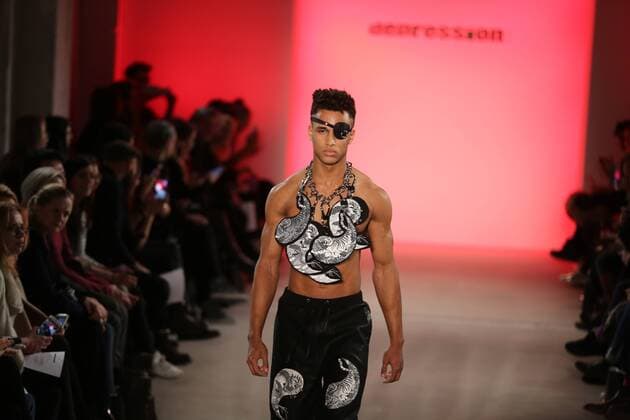 I VR Isabel Vollrath at the Fashion Week Berlin Depression showcases its latest Autumn Winter 2017 Collections in the Kaufhaus Jandorf in the Brunnenstrasse in Berlin-Mitte during the Mercedes-Benz Fashion Week Berlin Autumn Winter 2017 Collections. The photo shows models with the Depression collection on the catwalk.  SimonexKuhlmey