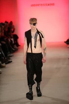 I VR Isabel Vollrath at the Fashion Week Berlin Depression showcases its latest Autumn Winter 2017 Collections in the Kaufhaus Jandorf in the Brunnenstrasse in Berlin-Mitte during the Mercedes-Benz Fashion Week Berlin Autumn Winter 2017 Collections. The photo shows models with the Depression collection on the catwalk.  SimonexKuhlmey