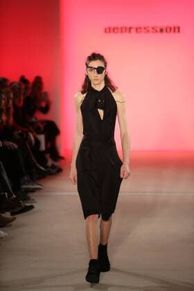 I VR Isabel Vollrath at the Fashion Week Berlin Depression showcases its latest Autumn Winter 2017 Collections in the Kaufhaus Jandorf in the Brunnenstrasse in Berlin-Mitte during the Mercedes-Benz Fashion Week Berlin Autumn Winter 2017 Collections. The photo shows models with the Depression collection on the catwalk.  SimonexKuhlmey