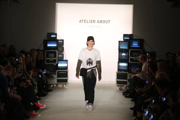 Atelier About at the Mercedes-Benz Fashion Week Atelier About showcases its latest Autumn Winter 2017 Collections in the Kaufhaus Jandorf in the Brunnenstrasse in Berlin-Mitte during the Mercedes-Benz Fashion Week Berlin Autumn Winter 2017 Collections. The photo shows models with the Atelier About collection on the catwalk.  SimonexKuhlmey