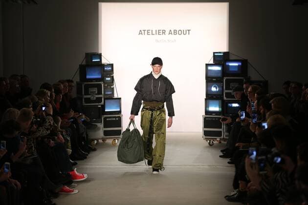 Atelier About at the Mercedes-Benz Fashion Week Atelier About showcases its latest Autumn Winter 2017 Collections in the Kaufhaus Jandorf in the Brunnenstrasse in Berlin-Mitte during the Mercedes-Benz Fashion Week Berlin Autumn Winter 2017 Collections. The photo shows models with the Atelier About collection on the catwalk.  SimonexKuhlmey