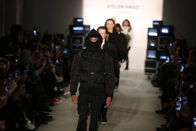 Atelier About at the Mercedes-Benz Fashion Week Atelier About showcases its latest Autumn Winter 2017 Collections in the Kaufhaus Jandorf in the Brunnenstrasse in Berlin-Mitte during the Mercedes-Benz Fashion Week Berlin Autumn Winter 2017 Collections. The photo shows models with the Atelier About collection on the catwalk.  SimonexKuhlmey
