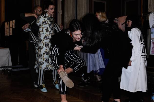 France: Henrik Vibskon show at Paris FW Models are seen on backstage of Henrik Vibskov show during Paris Men s Fashion Week Fall Winter 2017 18  GaetanoxPiazzolla