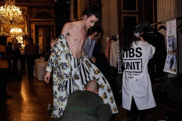 France: Henrik Vibskon show at Paris FW A model is seen on backstage of Henrik Vibskov show during Paris Men s Fashion Week Fall Winter 2017 18  GaetanoxPiazzolla