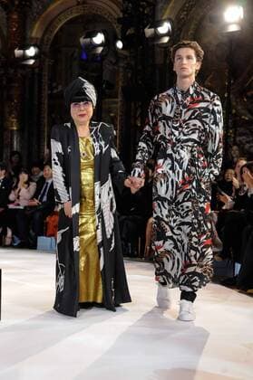 France: Yumi Katsura show Yumi Katsura with a model during her show at Paris fashion week haute Couture SS 2017.  GaetanoxPiazzolla