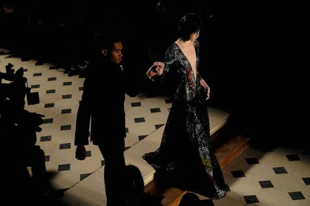 France:Julien Fournie show Haute Couture SS 2017 A model walk the catwalk during the Julien Fournie show. Paris Fashion Week SS 2017 Haute Couture.  GaetanoxxPiazzolla