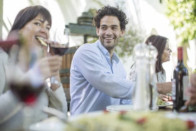 Friends and family having lunch in garden model released Symbolfoto property released  ZEF12396