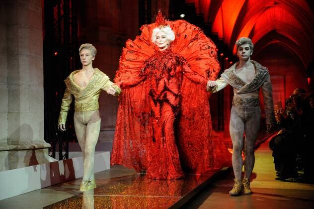 France: Guo Pei show Haute Couture SS 2017 Carmen Dell Orefice. Guo Pei Runway.Paris Fashion Week Haute Couture Spring Summer 2017  GaetanoxxPiazzolla