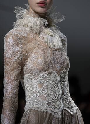A model takes to the catwalk during the presentation of Galia Lahav s show as part of the Fall-Winter 2017-18 fashion collections in Paris on January 26, 2017.  PAR20170126103 MAYAxVIDON-WHITE