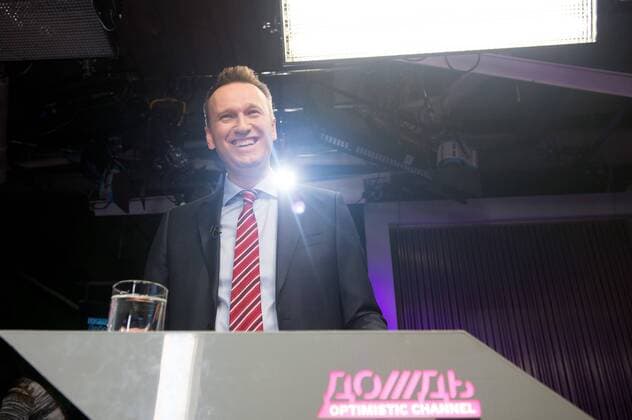January 26, 2017. - Russia, Moscow. - TV debates between opposition leader Aleksey Navalny and designer Artemy Lebedev at the Dozhd TV channel. In picture: opposition leader Aleksey Navalny. AntonxBelitsky 