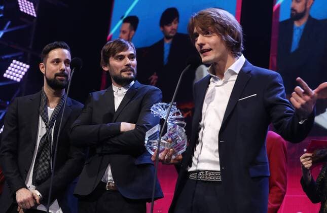 Puggy receives an award during the second edition of the D6bels music awards for artists of Federation Wallonie-Bruxelles, Thursday 26 January 2017.  VIRGINIExLEFOUR 05034018