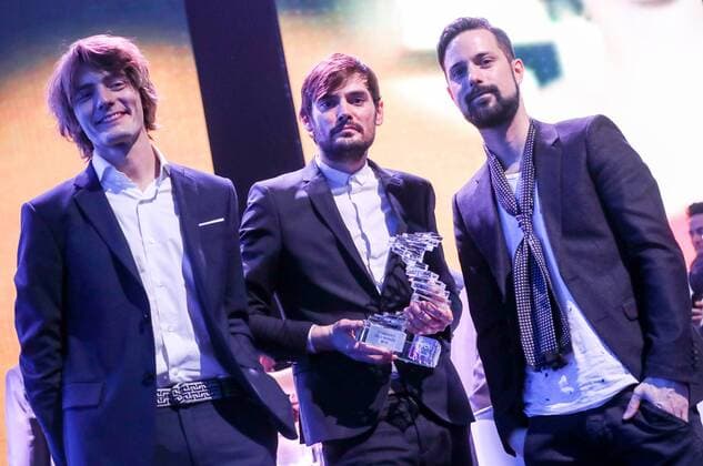 Puggy pose with their award during the second edition of the D6bels music awards for artists of Federation Wallonie-Bruxelles, Thursday 26 January 2017.  VIRGINIExLEFOUR 05034056