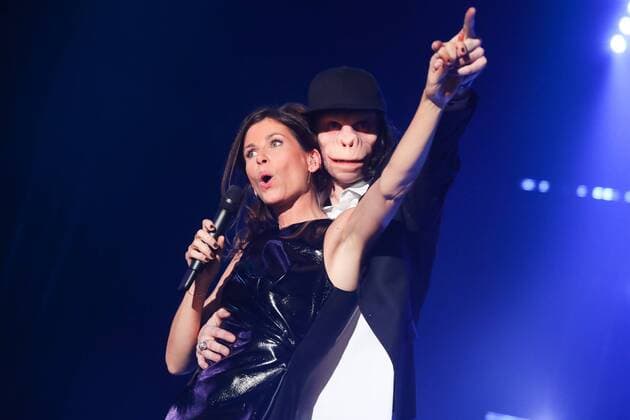 Presentator Joelle Scoriels and Kid Noize pictured during the second edition of the D6bels music awards for artists of Federation Wallonie-Bruxelles, Thursday 26 January 2017.  VIRGINIExLEFOUR 05034087