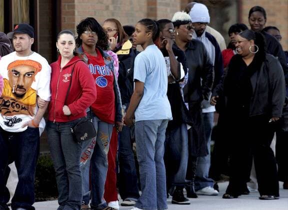 April 18, 2006 - U.S. - Hundreds of people came to Fellowship Chapel on West Outer Drive in Detroit, Michigan, Tuesday, April 18, 2006, to attend a wake for Proof, a local hip hop artist, and founding member of D12. Proof, whose birth name is Deshaun Dupree Holton, was shot and killed in an after-hours club in Detroit last week. (Eric Seals Detroit Free Press KRT) - ZUMAm67_ 20060418_baf_m67_047 Copyright: xEricxSealsx