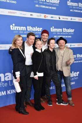 Nadja Uhl, Justus von Dohnanyi, Jule Hermann, Charly Hübner, Arved Friese und Axel Prahl bei der Timm Thaler oder das verkaufte Lachen Film Premiere am 29.01.2017 in Berlin Timm Thaler oder das verkaufte Lachen Film Premiere in Berlin, 2017 