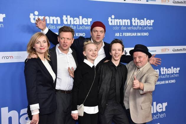 Nadja Uhl, Justus von Dohnanyi, Jule Hermann, Charly Hübner, Arved Friese und Axel Prahl bei der Timm Thaler oder das verkaufte Lachen Film Premiere am 29.01.2017 in Berlin Timm Thaler oder das verkaufte Lachen Film Premiere in Berlin, 2017 