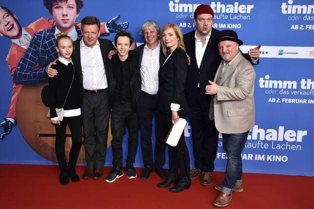 Jule Hermann, Justus von Dohnanyi, Arved Friese , Andreas Dresen, Nadja Uhl, Charly Hübner und Axel Prahl bei der Timm Thaler oder das verkaufte Lachen Film Premiere am 29.01.2017 in Berlin Timm Thaler oder das verkaufte Lachen Film Premiere in Berlin, 2017 