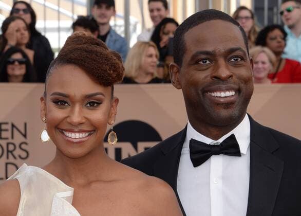 (L-R) Actors Ryan Michelle Bathe and Sterling K. Brown arrive for the the 23rd annual SAG Awards held at the Shrine Auditorium in Los Angeles on January 29, 2017. The Screen Actors Guild Awards will be broadcast live on TNT and TBS.  LAP20170129027 JIMxRUYMEN