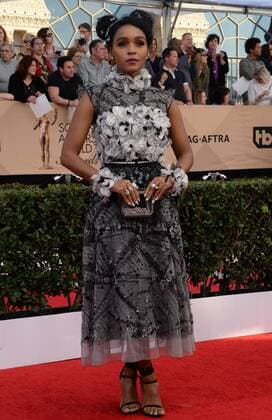 Musician Janelle Monae arrives for the the 23rd annual SAG Awards held at the Shrine Auditorium in Los Angeles on January 29, 2017. The Screen Actors Guild Awards will be broadcast live on TNT and TBS.  LAP20170129146 JIMxRUYMEN