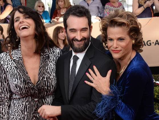 (L-R) Actors Jay Duplass, Alexandra Billings, and Amy Landecker arrive for the 23rd annual SAG Awards held at the Shrine Auditorium in Los Angeles on January 29, 2017. The Screen Actors Guild Awards will be broadcast live on TNT and TBS.  LAP20170129847 JIMxRUYMEN