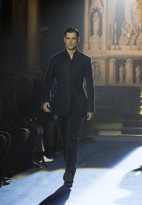 New York Mens Fashion Week Fall 2017 Model walks runway for Joseph Abboud collection during New York Mens Fashion Week Fall 2017 in Saint Stephens Church  LevxRadin