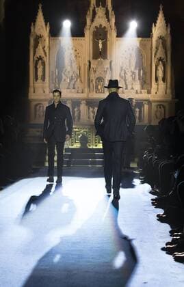 New York Mens Fashion Week Fall 2017 Model walks runway for Joseph Abboud collection during New York Mens Fashion Week Fall 2017 in Saint Stephens Church  LevxRadin