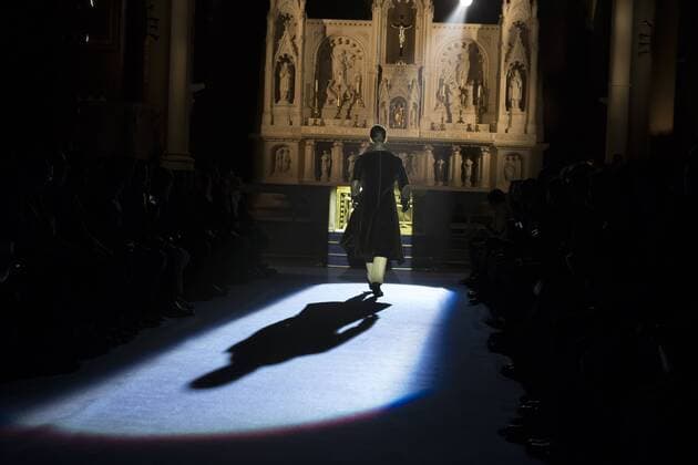 New York Mens Fashion Week Fall 2017 Model walks runway for Joseph Abboud collection during New York Mens Fashion Week Fall 2017 in Saint Stephens Church  LevxRadin